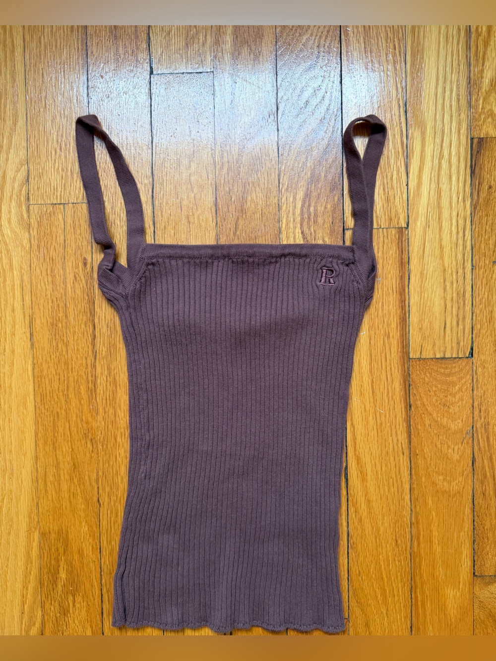 Rouje Brown Ribbed Square-Neck Tank Top